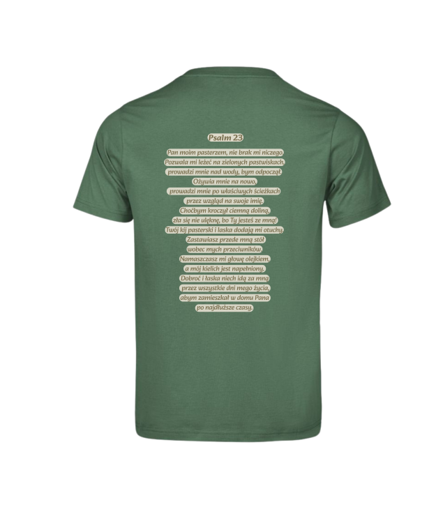 Tshirt Owca, Jezus, Psalm23, zielony tył