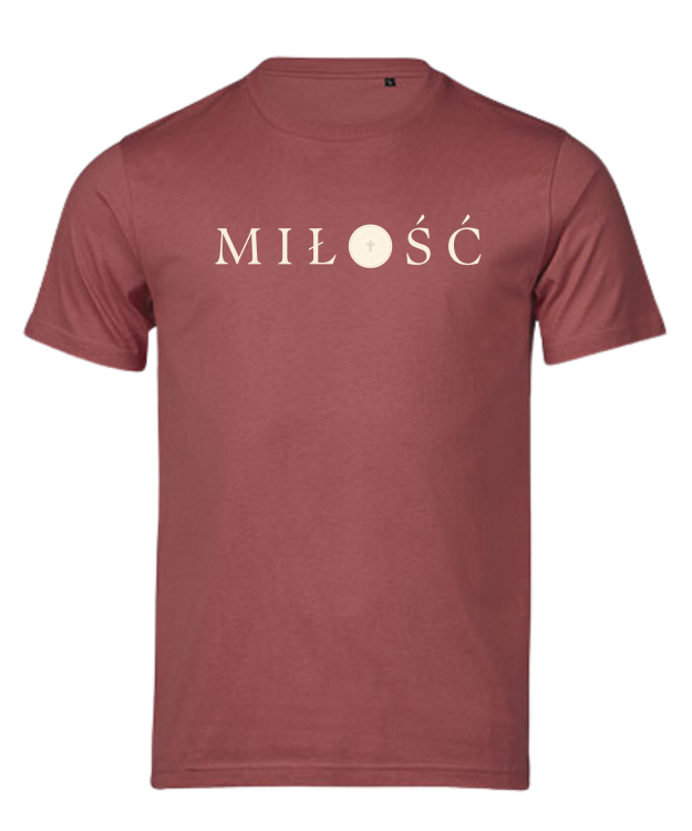 TSHIRT chrześcijański - MIŁOŚĆ czerwony pastelowy