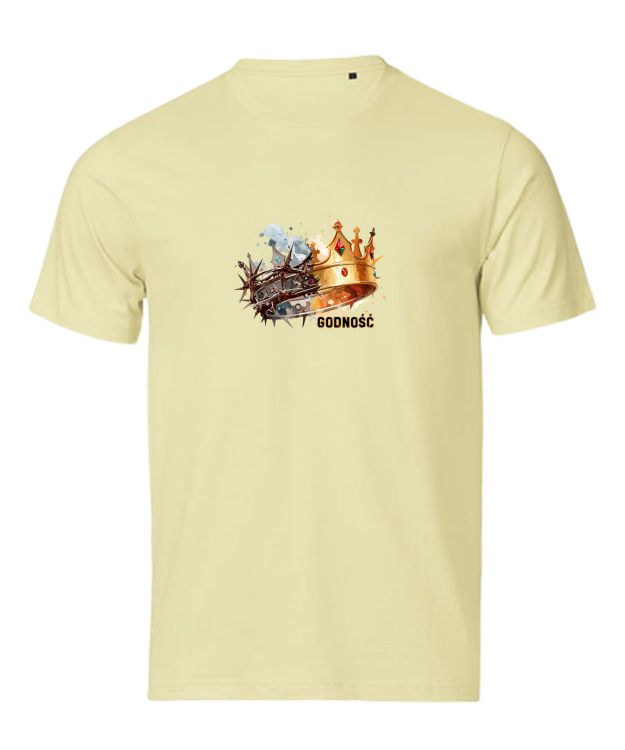 Korona Godność żółty pastelowy słoneczny tshirt chrześcijański