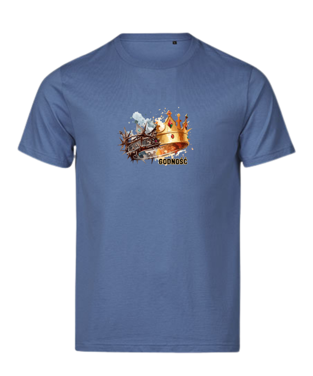 Korona Godność niebieski tshirt chrześcijański