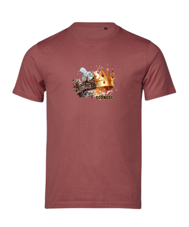 Korona Godność czerwony pastelowy tshirt chrześcijański
