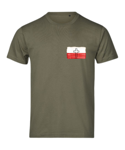 Polska wierząca w Jezusa, krzyż, barwy flagi - khaki
