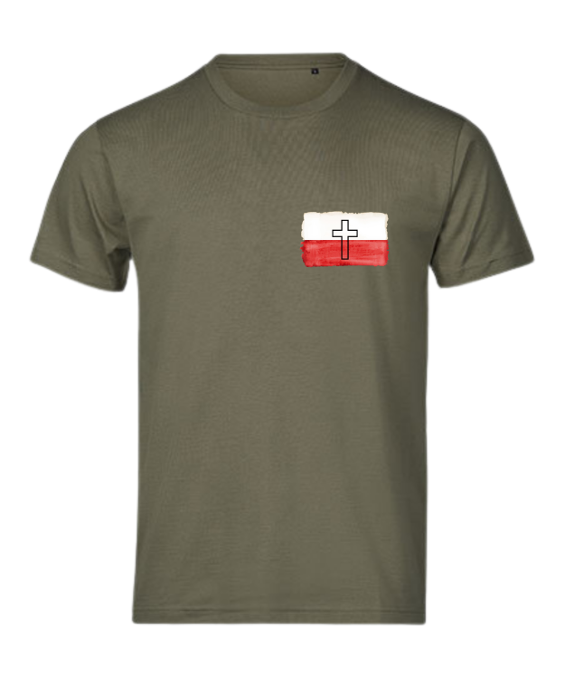 Polska wierząca w Jezusa, krzyż, barwy flagi - khaki