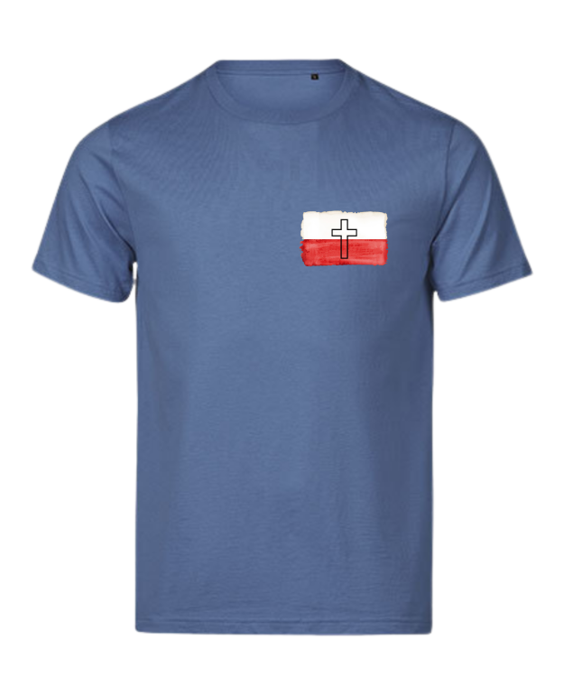 Polska wierząca w Jezusa, krzyż, barwy flagi - niebieski