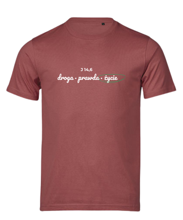 Droga Prawda Życie - chrześcijański tshirt - czerwony pastelowy