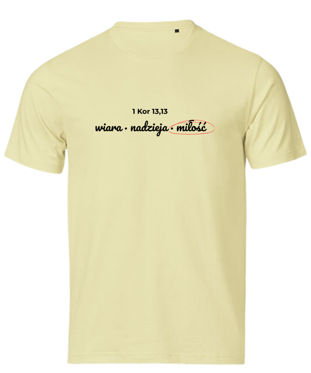 Wiara Nadzieja Miłość - tshirt chrześcijański kolorowy - żółty pastelowy