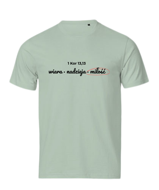 Wiara Nadzieja Miłość - tshirt chrześcijański kolorowy - miętowy