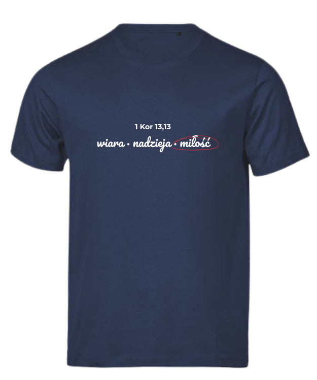 Wiara Nadzieja Miłość - tshirt chrześcijański kolorowy - granatowy