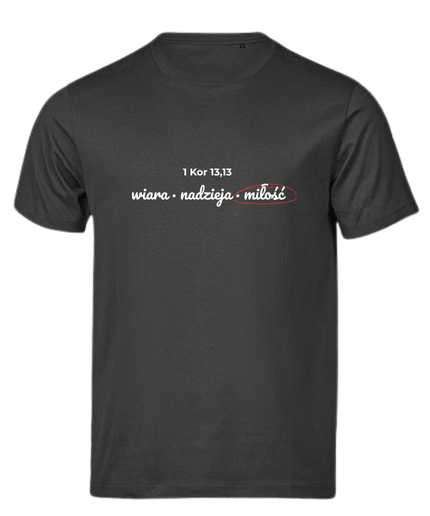 Wiara Nadzieja Miłość - tshirt chrześcijański kolorowy - czarny