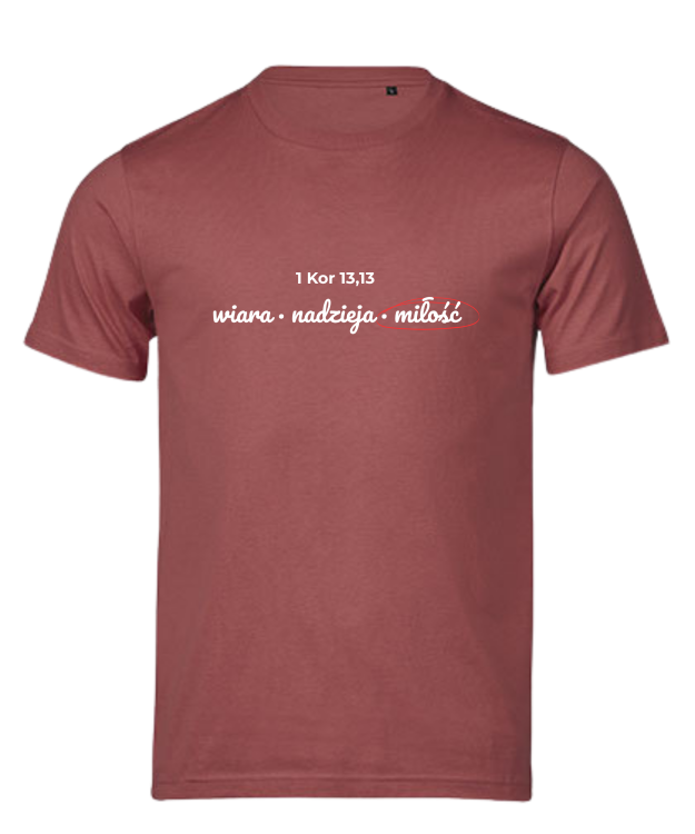 Wiara Nadzieja Miłość - tshirt chrześcijański kolorowy - czerwony pastelowy