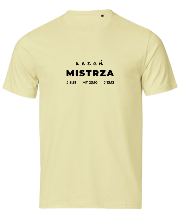 Uczeń Mistrza Jezusa Chrystusa - tshirt powołanego do głoszenia Ewangelii - żółty pastelowy